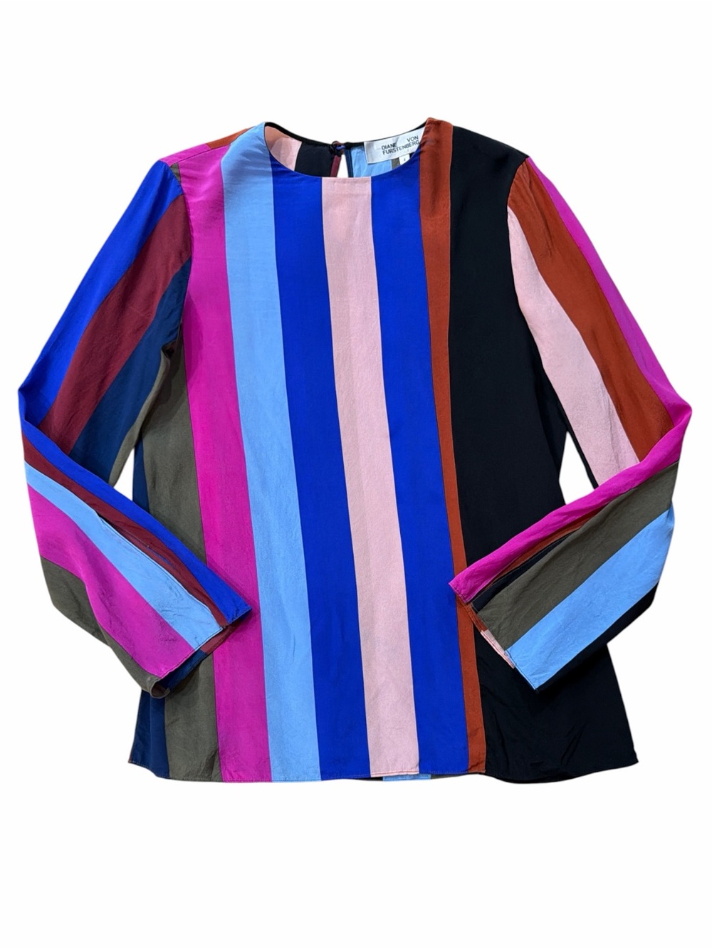 Diane Von Furstenberg Multicolor Vertical Stripe Long-Sleeve Blouse